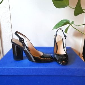 Stuart Weitzman Patent Leather Sling Back Buckle Pumps Black Sz 6